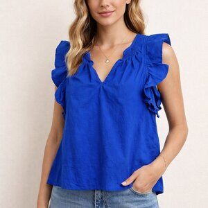 Anthropologie HD in Paris cerulean blue flutter sleeve blouse size 2